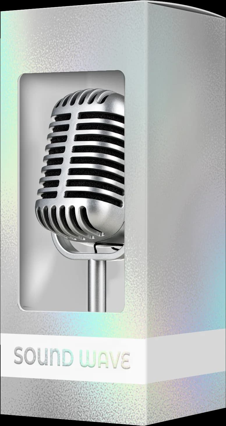 Fensterschachtel „Sound Wave“ mit Holografie-Veredelung und Mikrofon